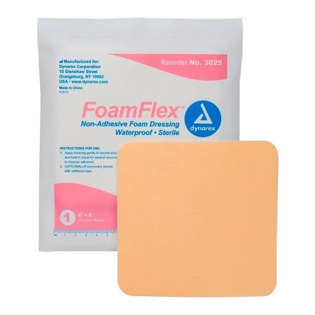 Dynarex Dynarex FoamFlex Non Adhesive Waterproof Foam Dressing, 6inL x 6inW, 120 Pcs 3025